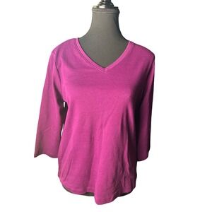 L.L.Bean Purple V-Neck 3/4 Sleeve Petite T-Shirt Women's Size Small‎